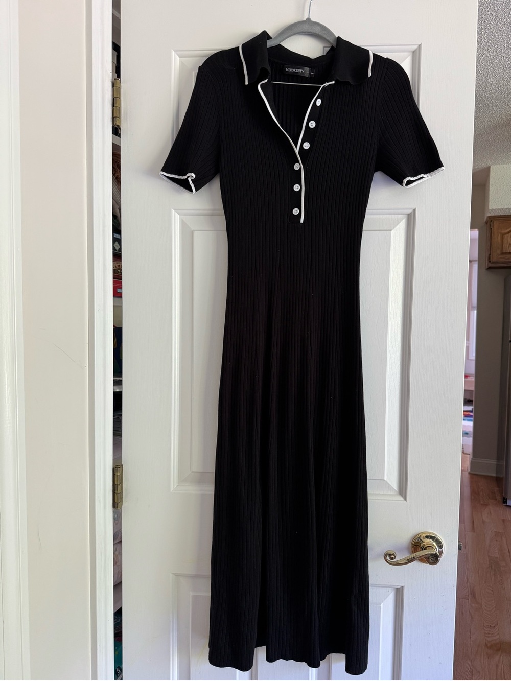 Amazon Black Ribbed Polo Midi Dress with White Trim